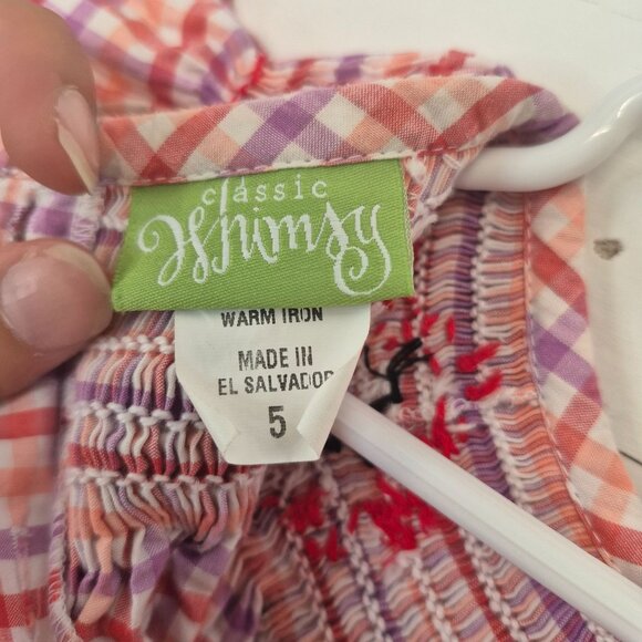 Girls Smocked Gingham Dress With Crab Embroidery & Flutter Sleeves - Picture 7 of 8